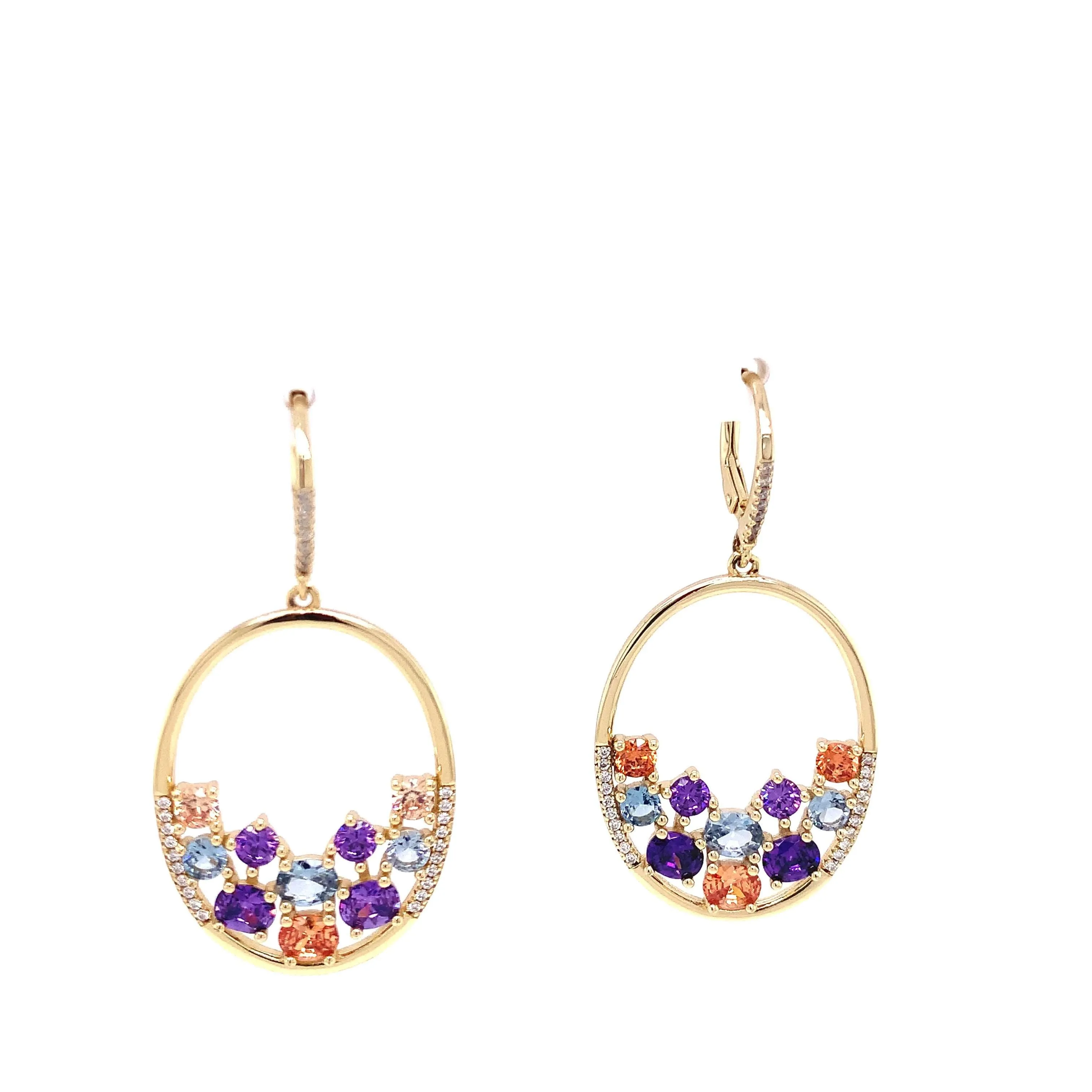 Multicolored Stone Open Oval Post Earrings