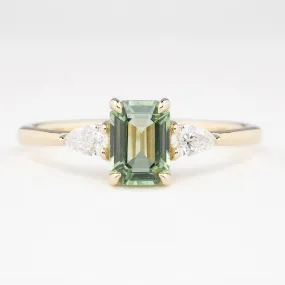 Olivia Ring 1.06ct Light Green Madagascar Sapphire, 14K Yellow Gold (One of a kind)