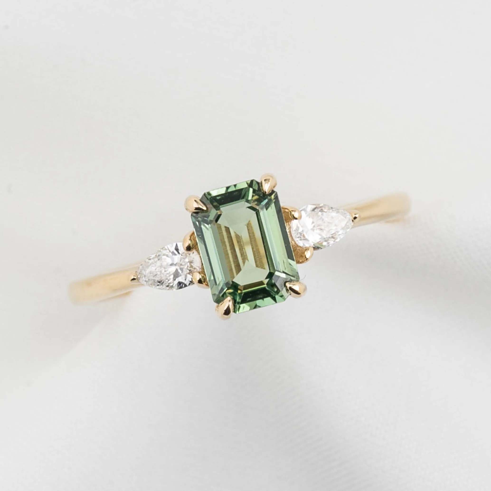 Olivia Ring 1.06ct Light Green Madagascar Sapphire, 14K Yellow Gold (One of a kind)