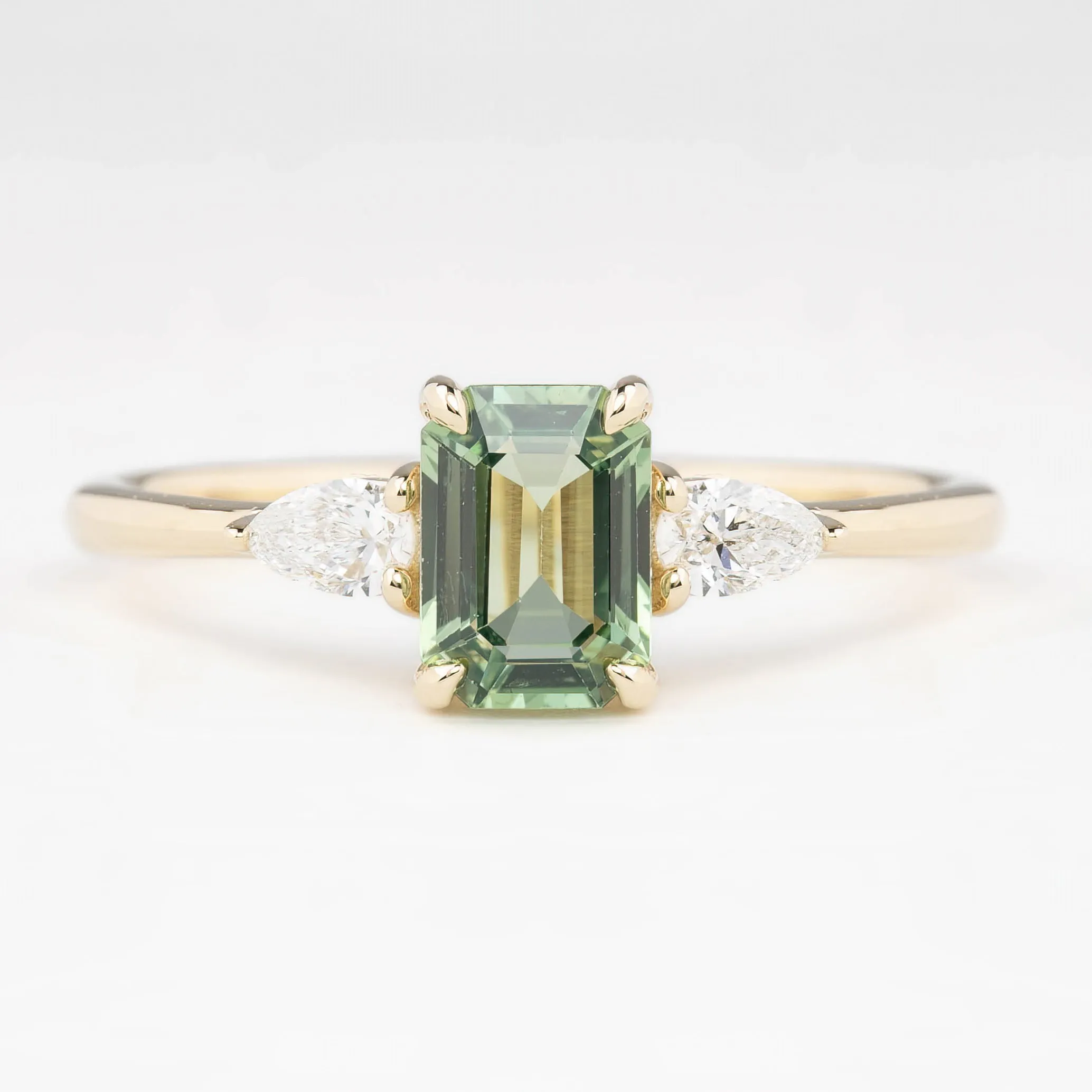 Olivia Ring 1.06ct Light Green Madagascar Sapphire, 14K Yellow Gold (One of a kind)