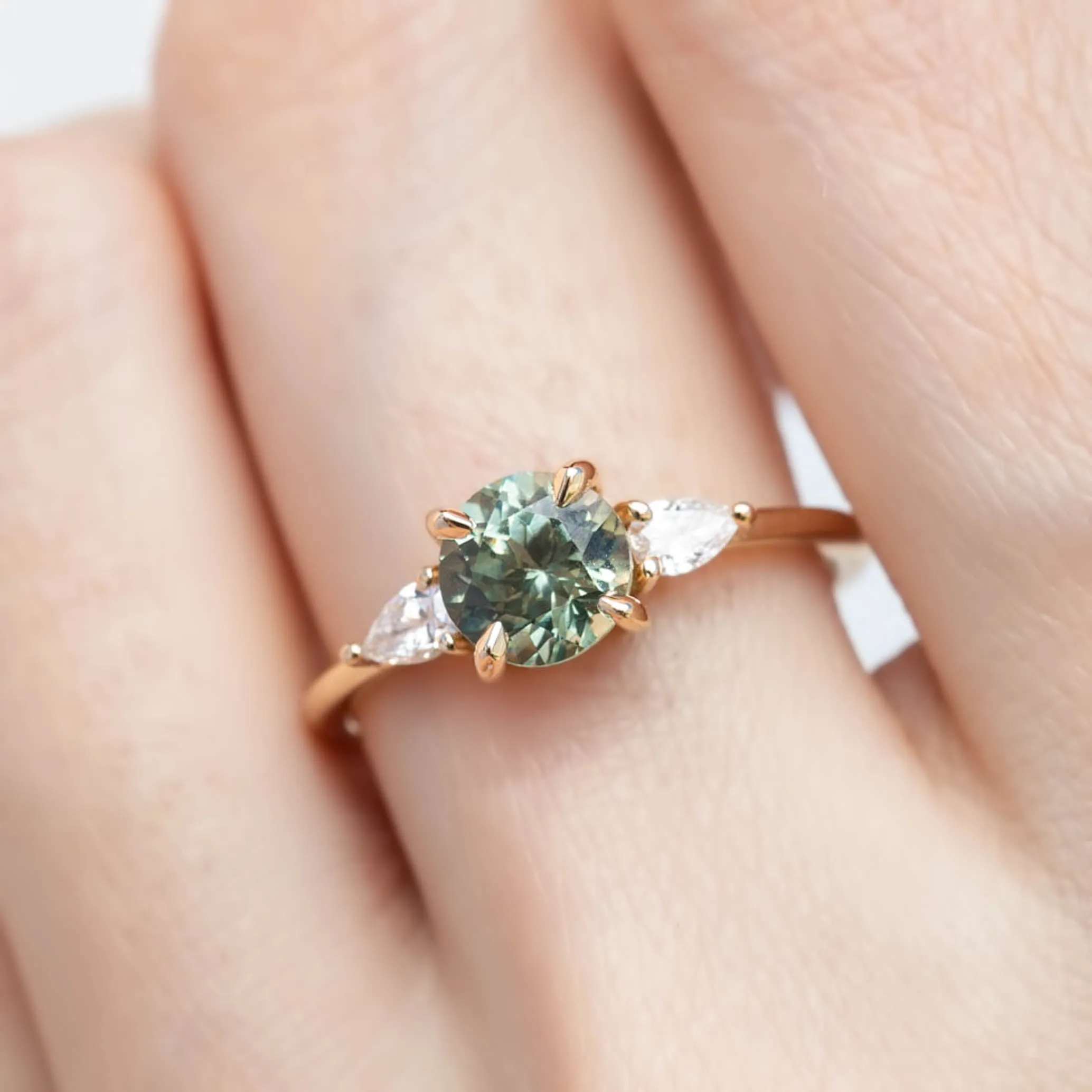 Olivia Ring 1.42ct Light Green Round Montana Sapphire, 14K Yellow Gold (One of a kind)