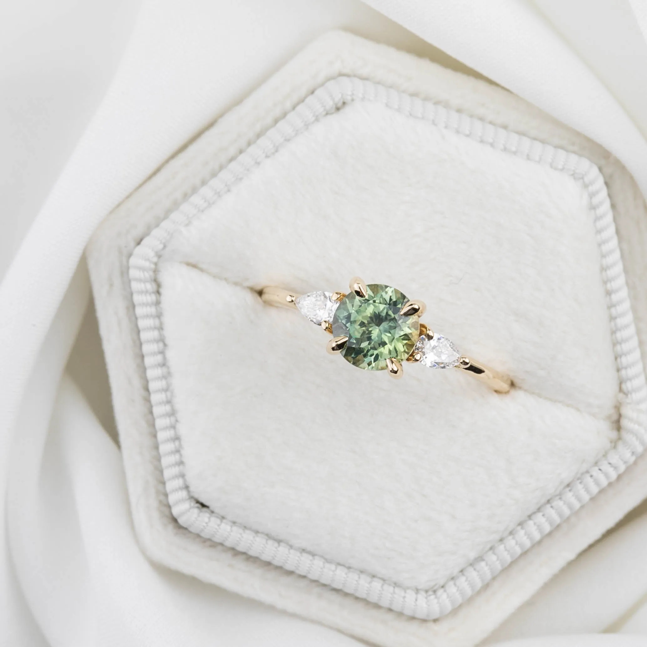 Olivia Ring 1.42ct Light Green Round Montana Sapphire, 14K Yellow Gold (One of a kind)