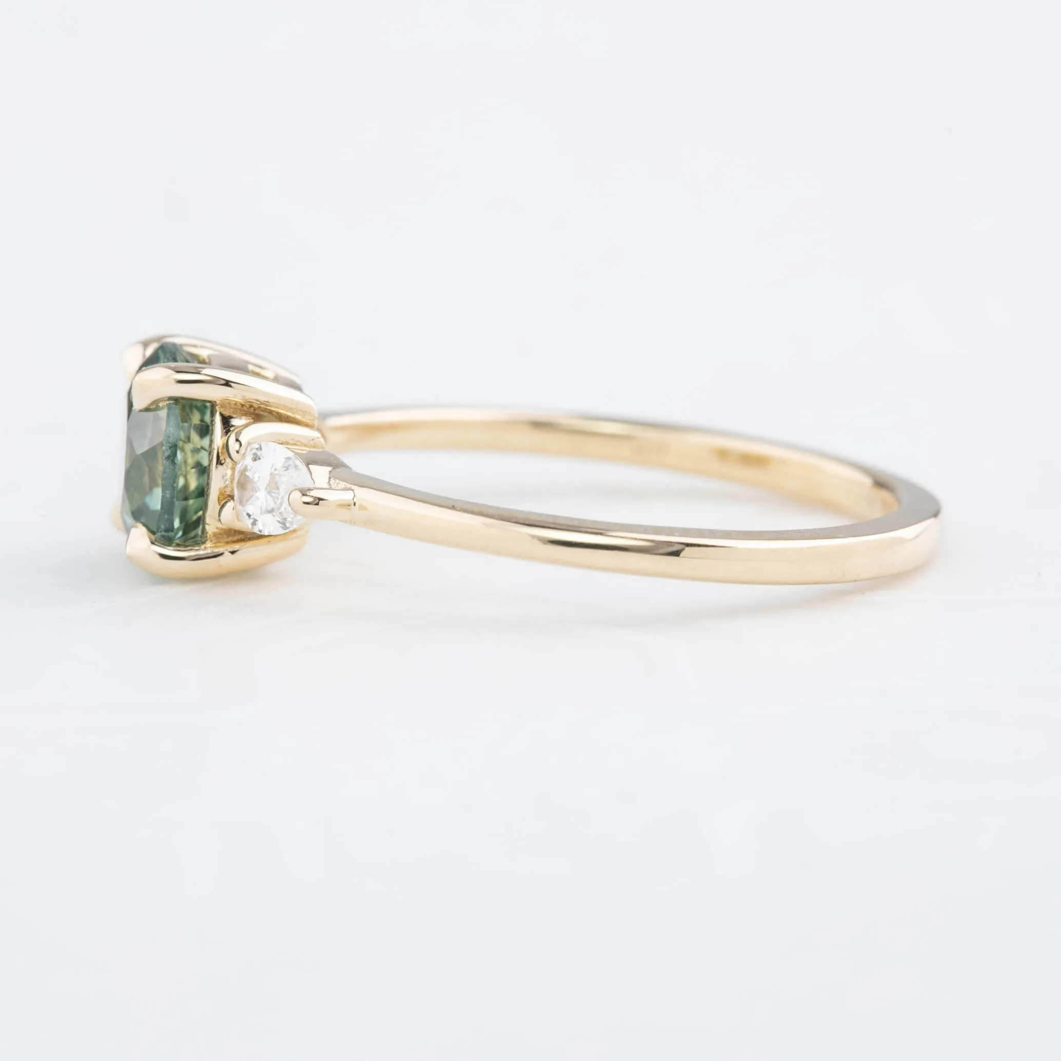 Olivia Ring 1.42ct Light Green Round Montana Sapphire, 14K Yellow Gold (One of a kind)