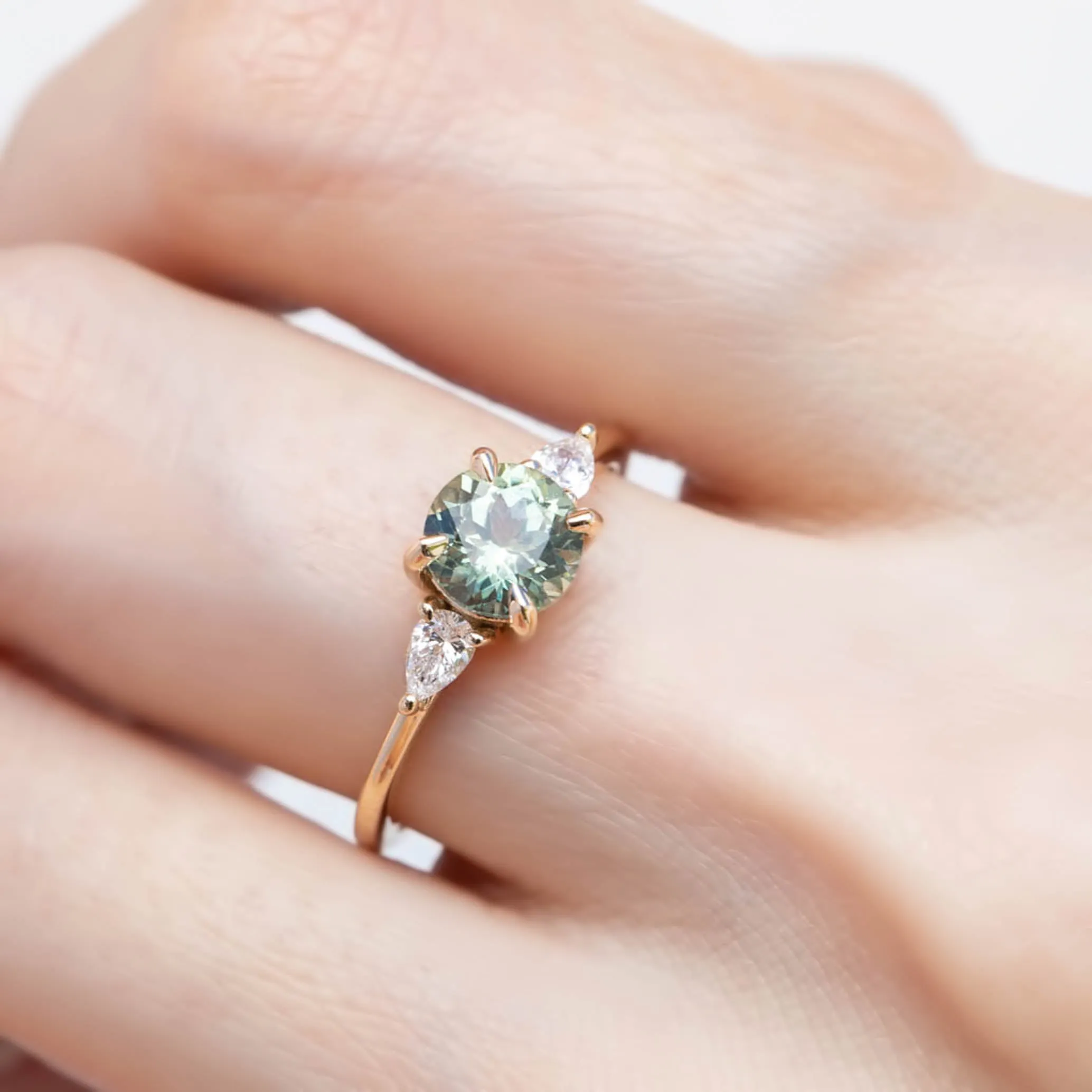 Olivia Ring 1.42ct Light Green Round Montana Sapphire, 14K Yellow Gold (One of a kind)