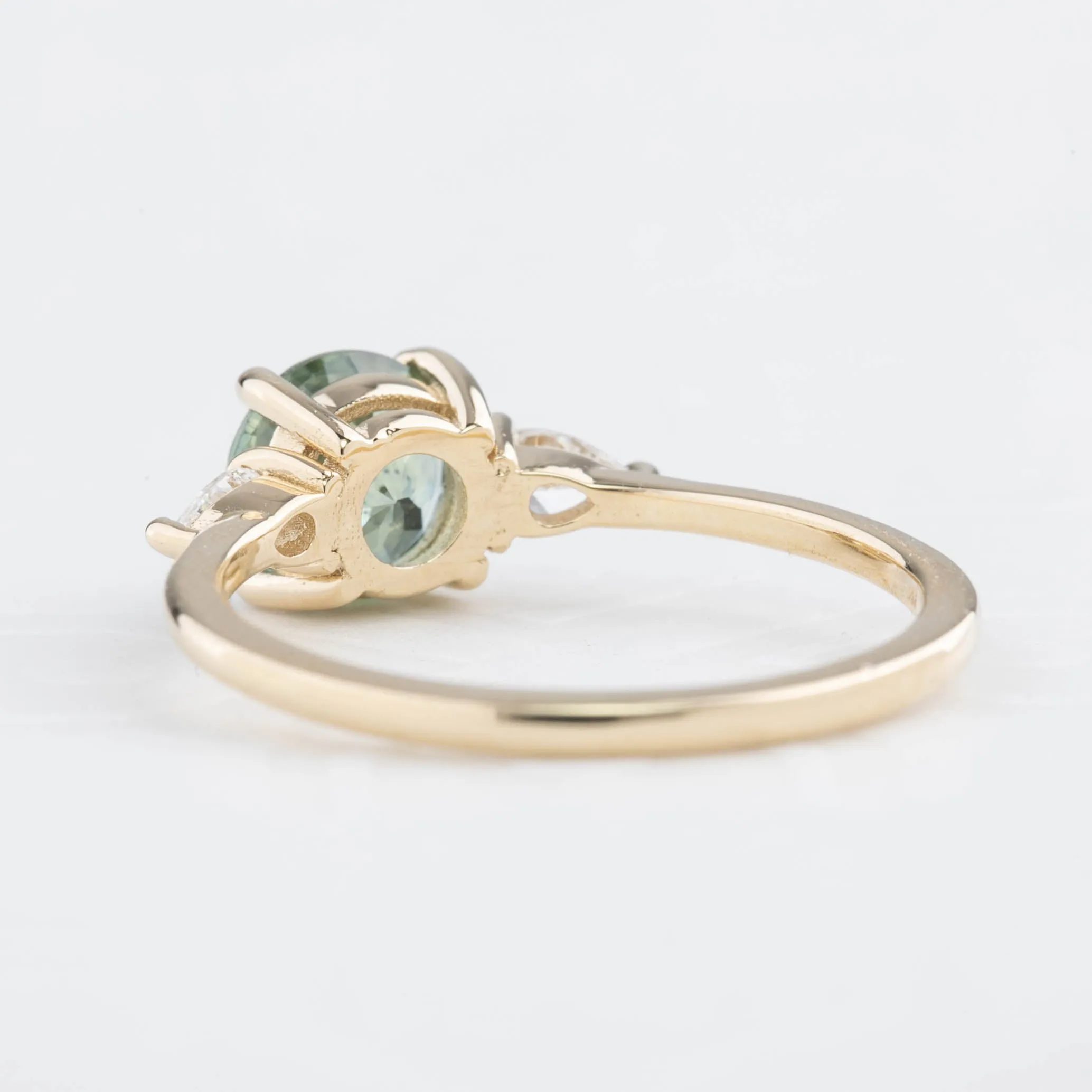 Olivia Ring 1.42ct Light Green Round Montana Sapphire, 14K Yellow Gold (One of a kind)