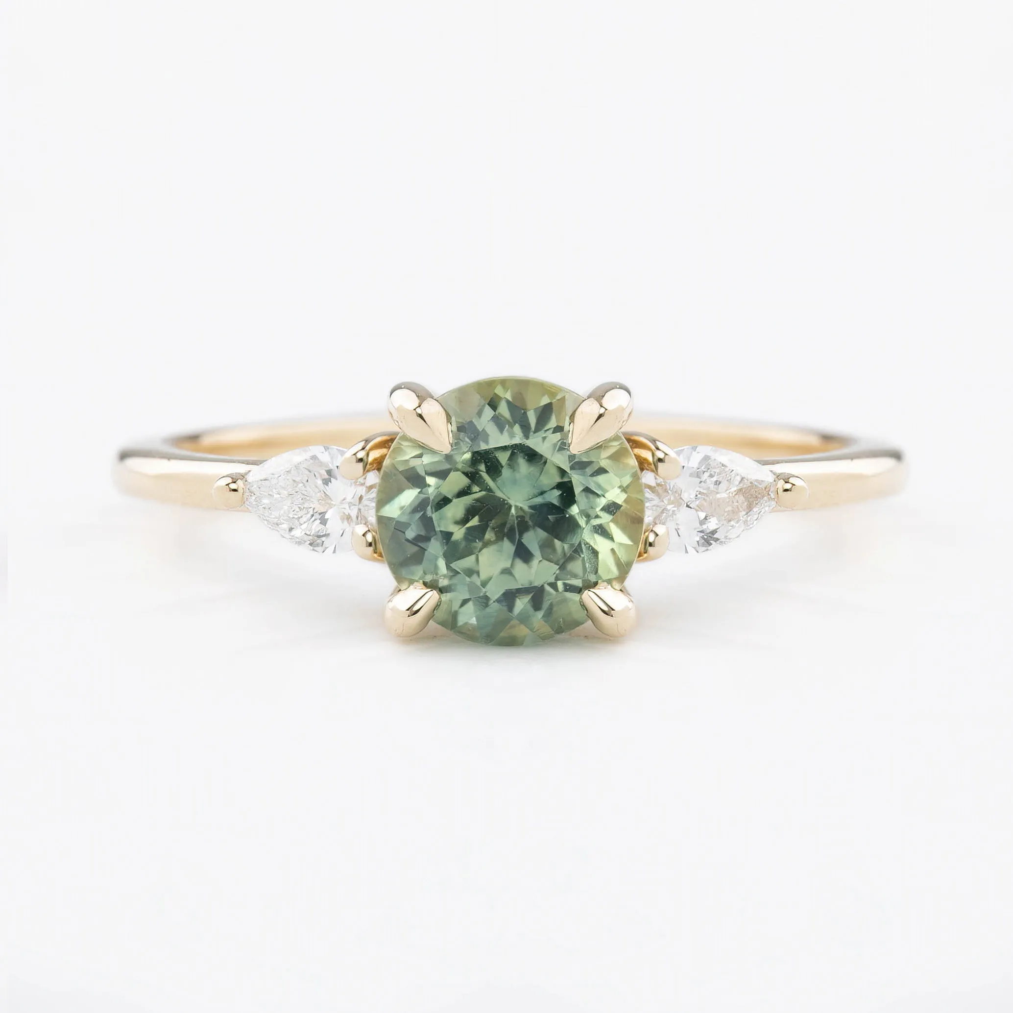 Olivia Ring 1.42ct Light Green Round Montana Sapphire, 14K Yellow Gold (One of a kind)