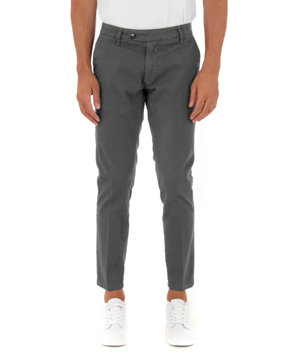 Pantaloni Uomo Cotone Tasca America Abbottonatura Allungata Capri Sartoriale Grigio Scuro GIOSAL-P5442A