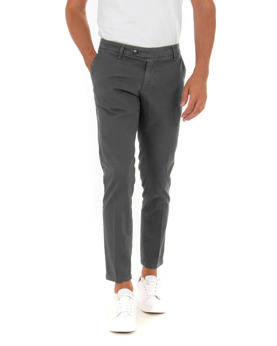 Pantaloni Uomo Cotone Tasca America Abbottonatura Allungata Capri Sartoriale Grigio Scuro GIOSAL-P5442A