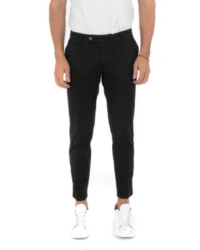 Pantaloni Uomo Cotone Tasca America Abbottonatura Allungata Capri Sartoriale Nero GIOSAL-P5685A