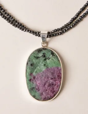 Raw Ruby Zoisite and Black Onyx Beaded Necklace - One of a Kind