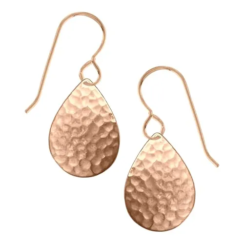 Rose Gold Hammered Teardrop Dangle Earrings