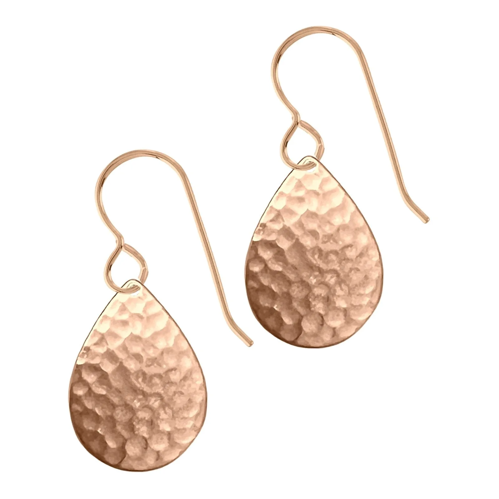 Rose Gold Hammered Teardrop Dangle Earrings