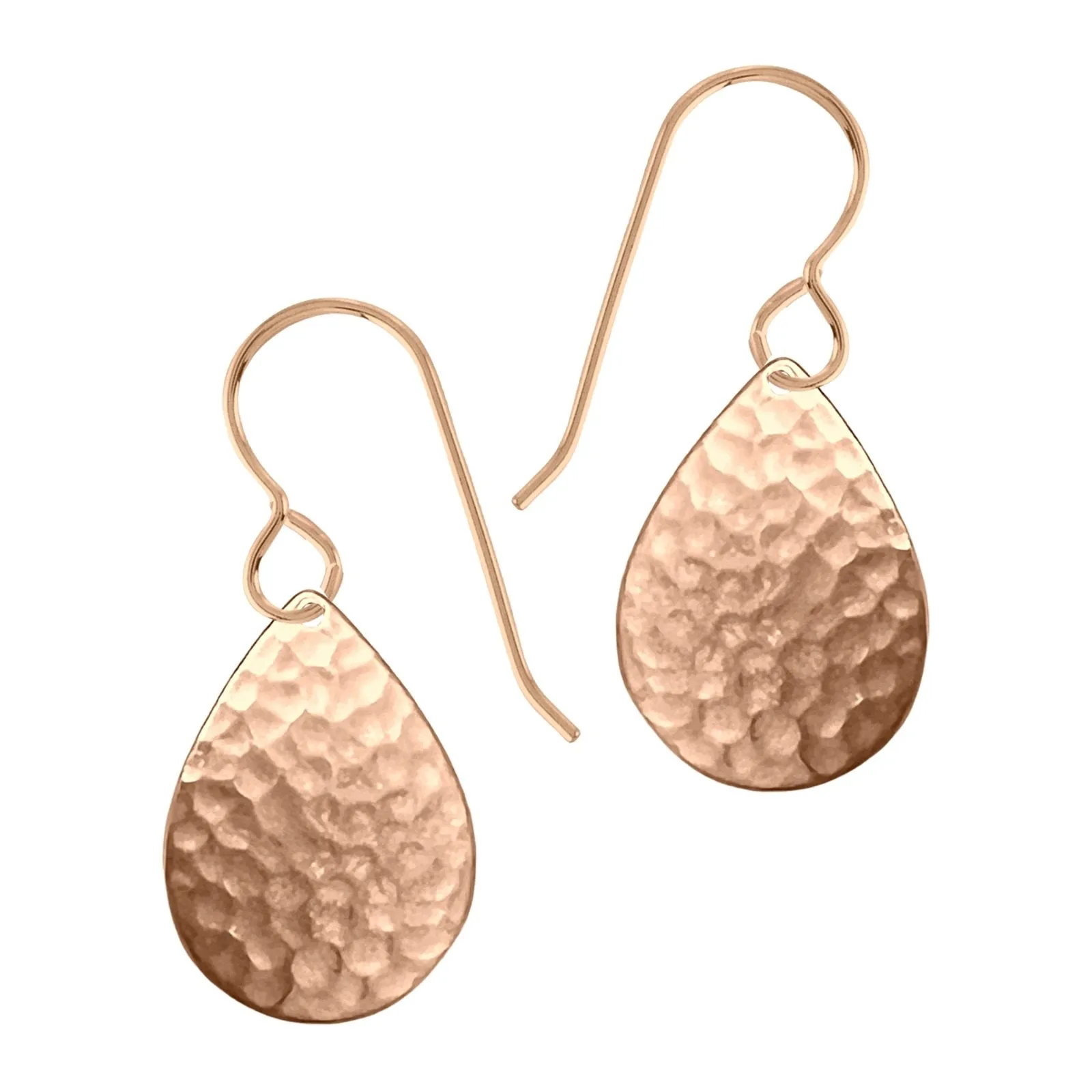 Rose Gold Hammered Teardrop Dangle Earrings