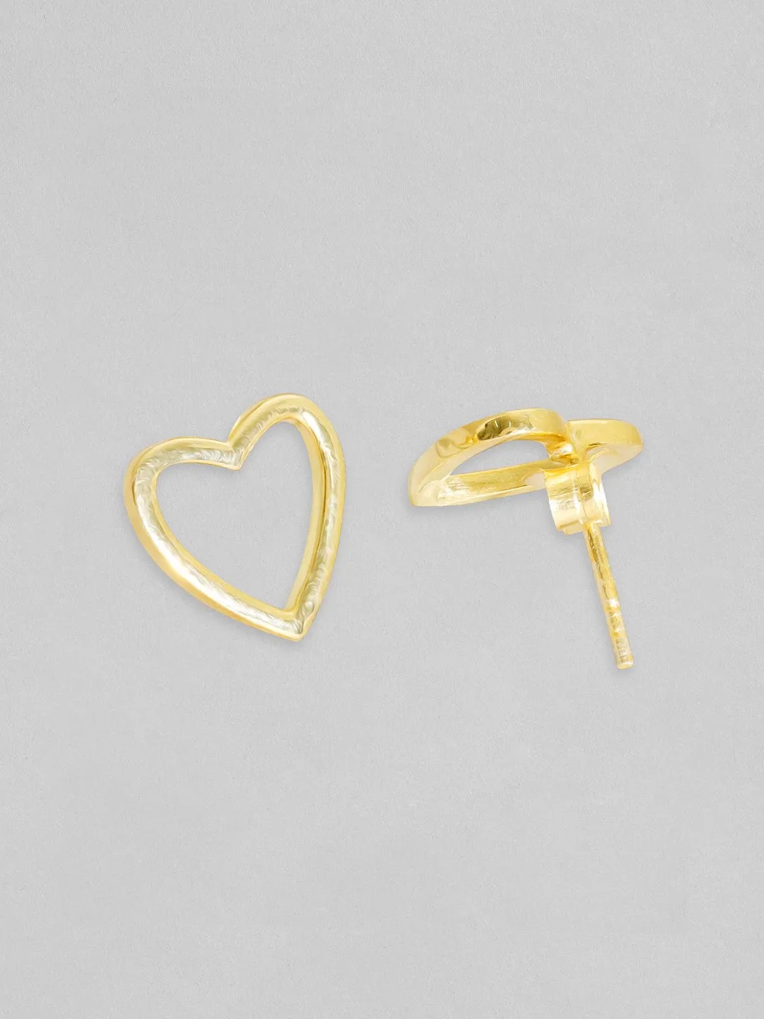 Rubans 925 Silver, 18K Gold Plated Minimal Heart Motif Stud Earrings.