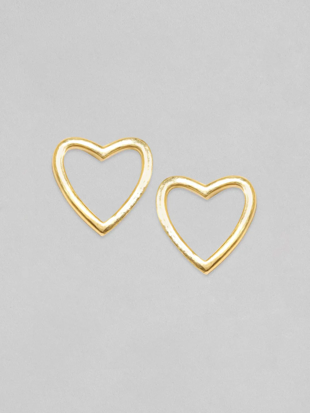 Rubans 925 Silver, 18K Gold Plated Minimal Heart Motif Stud Earrings.