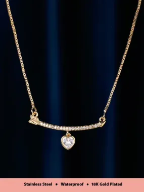 Rubans Voguish 18K Gold Plated Stainless Steel Waterproof Chain With Zircon Studded Pendant And Heart Charm.