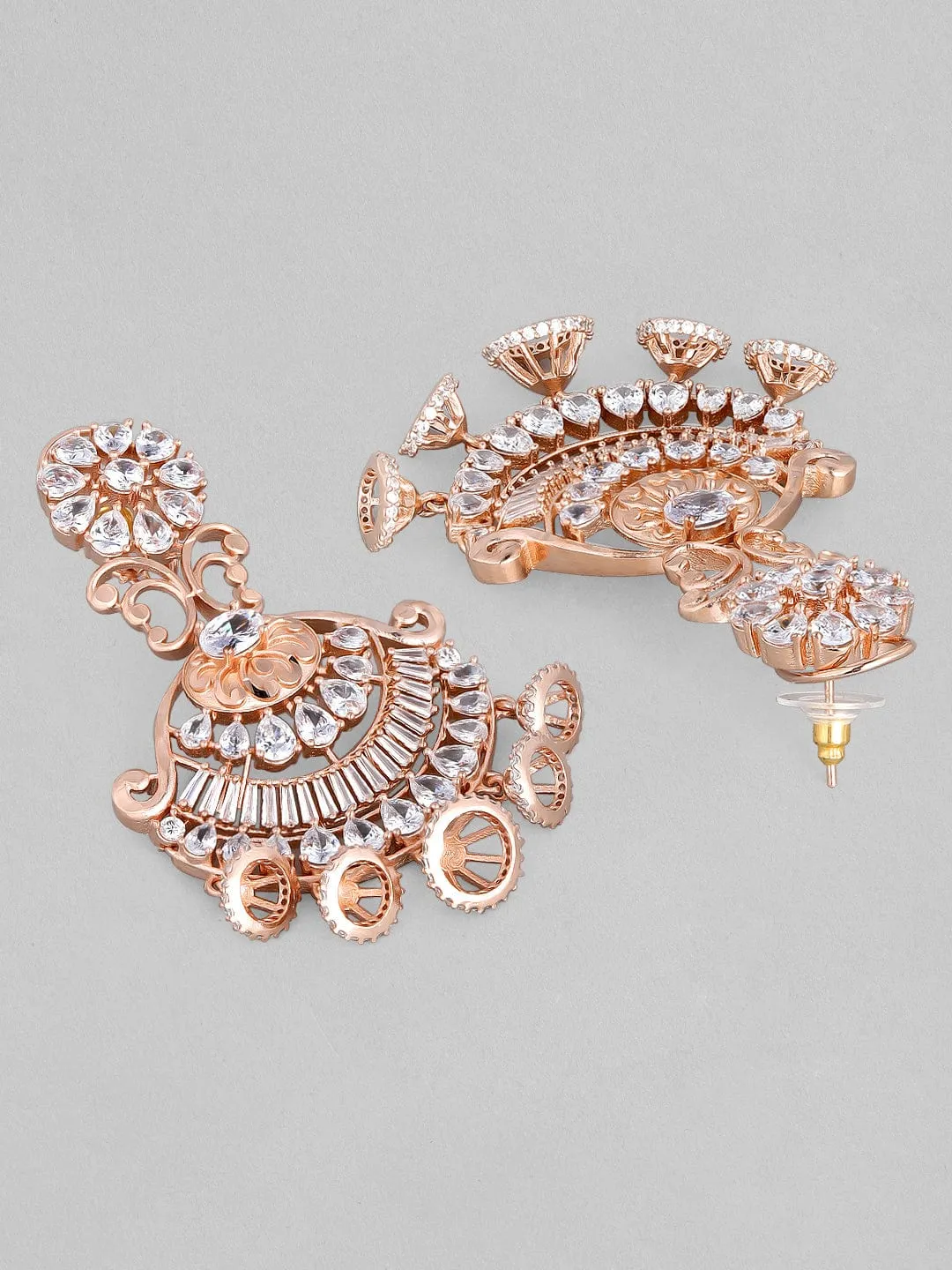 Rubans Zircon Studded Handcrafted Rose Gold Plated Chandbali Earrings