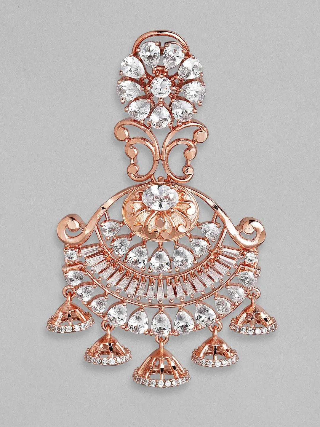 Rubans Zircon Studded Handcrafted Rose Gold Plated Chandbali Earrings