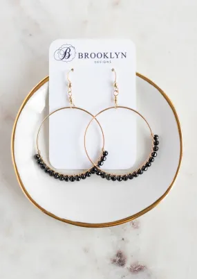 SALE Audrina Black Onyx Large Gold Hoops *As Seen On The Bachelorette*