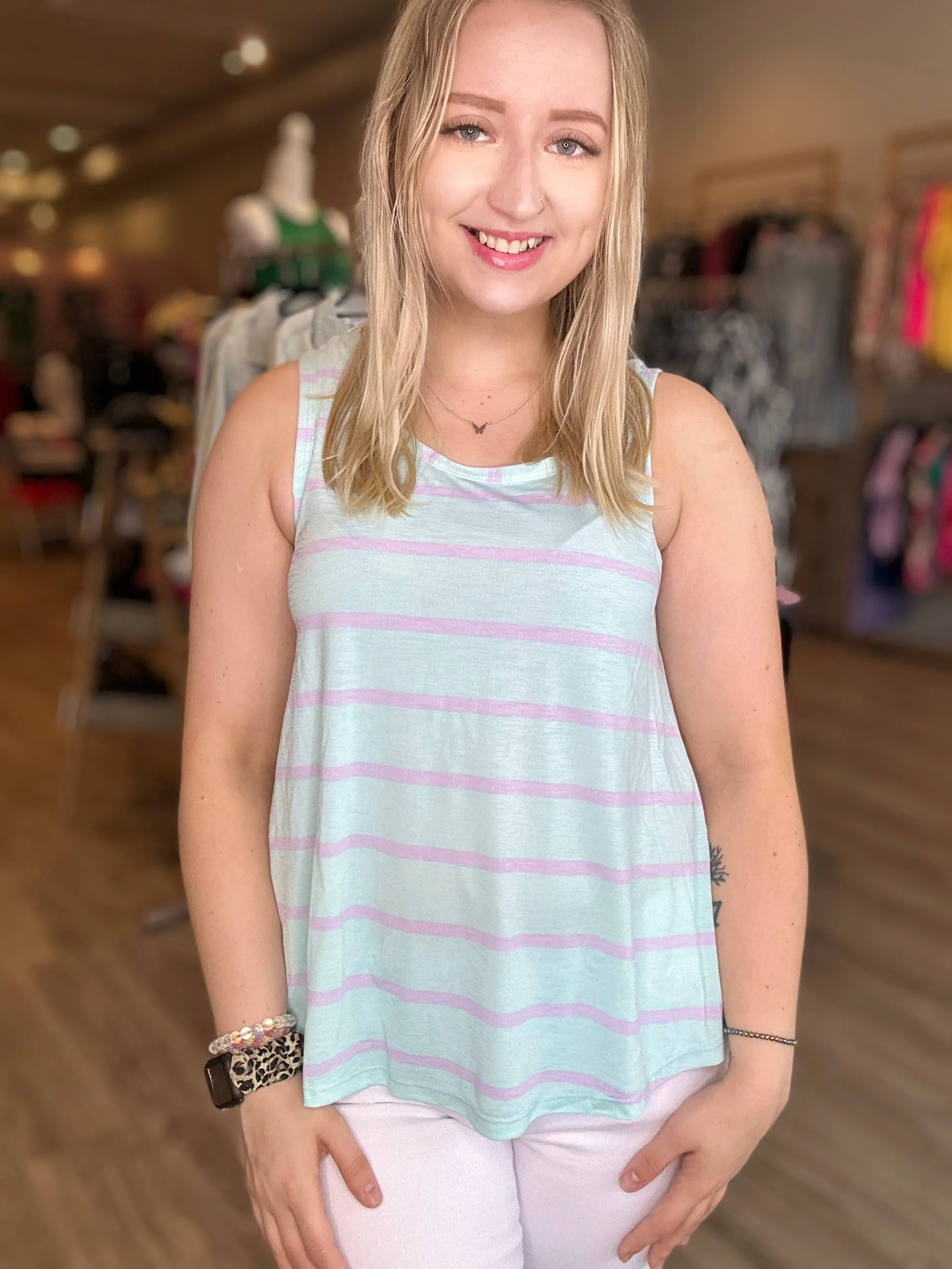 Sea Green Striped Tunic Tank