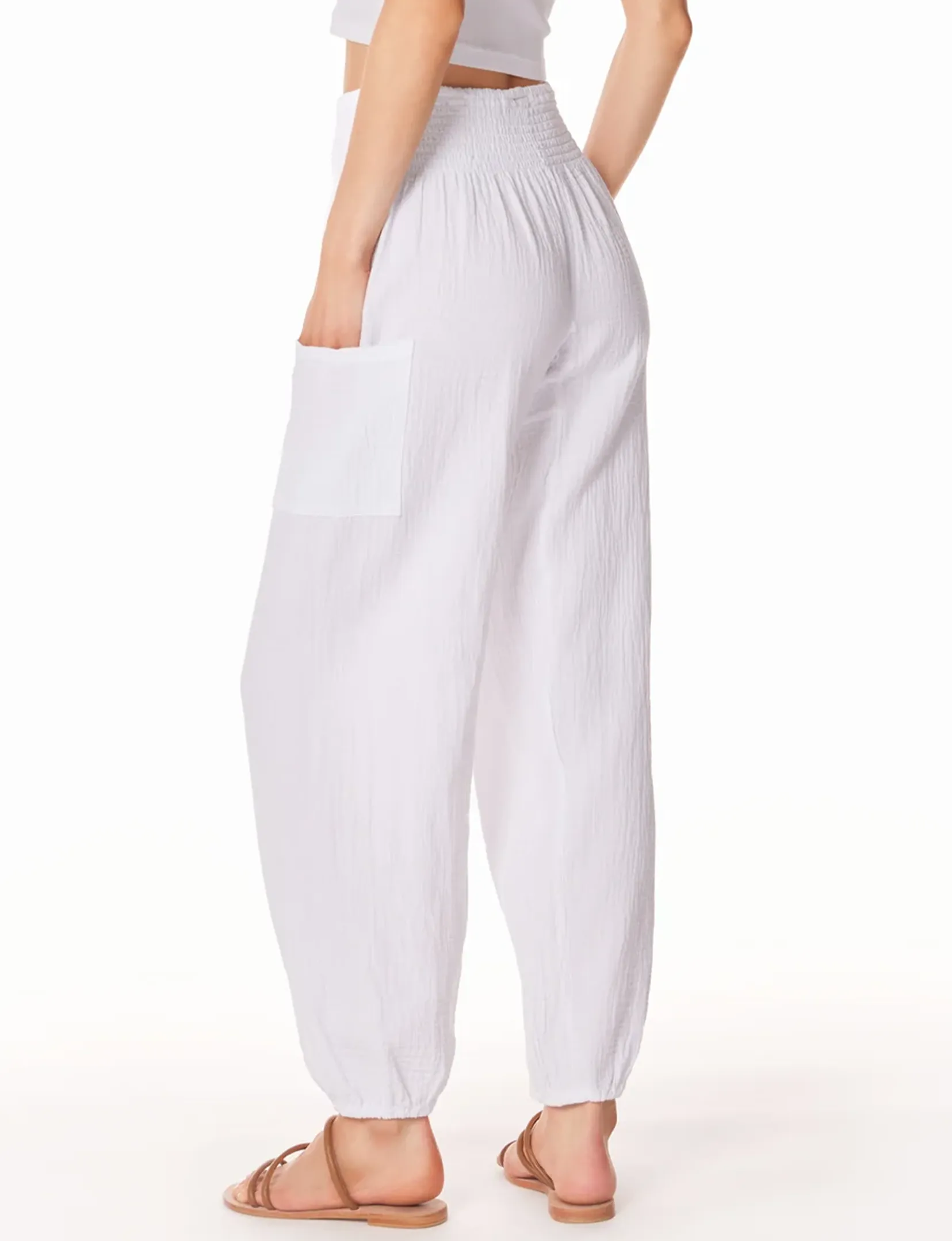 Smocked Beach Pant With Pockets, White