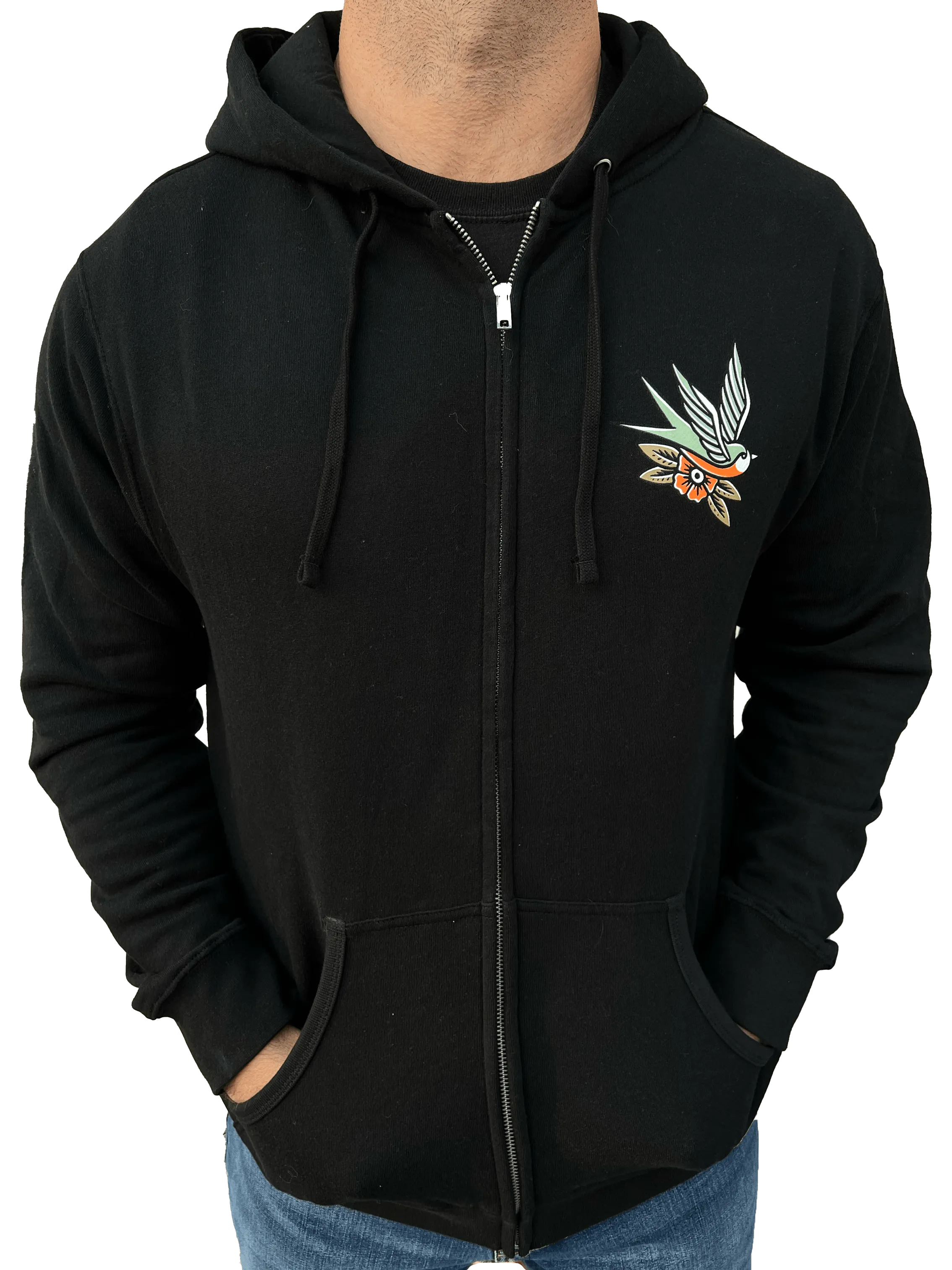 South Quarter Leave The Light On Zip Up Black Hoodie