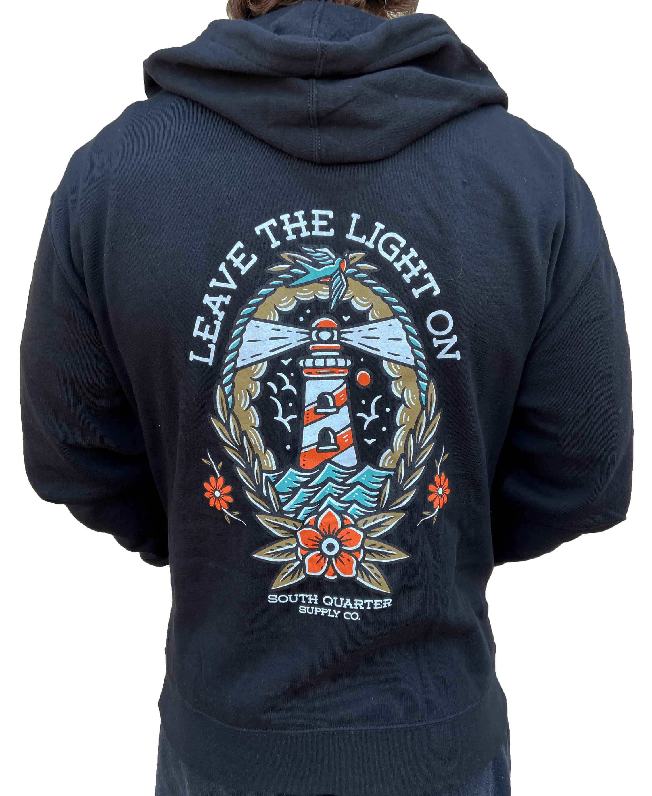 South Quarter Leave The Light On Zip Up Black Hoodie