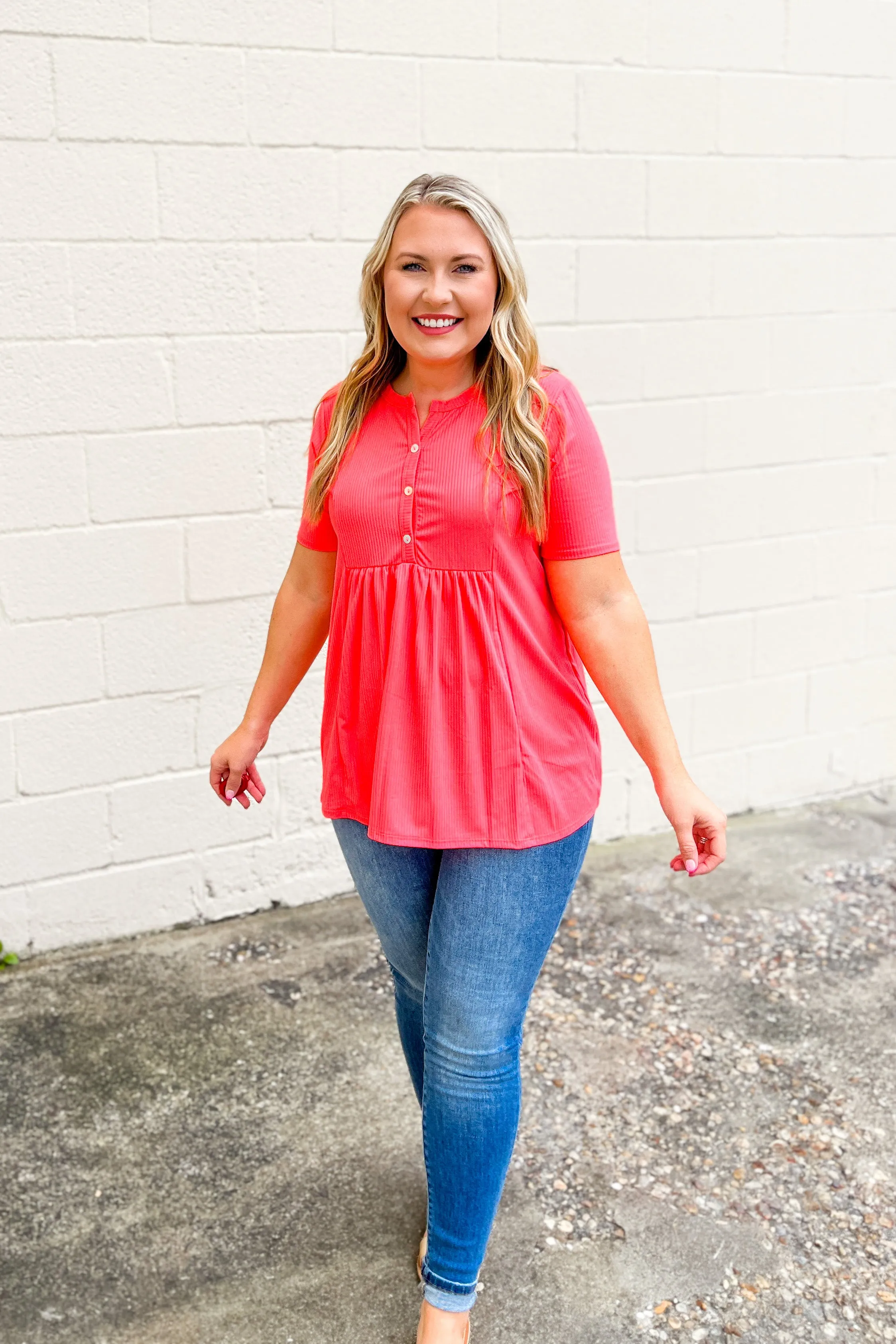 Stand Out Button Top, Neon Pink