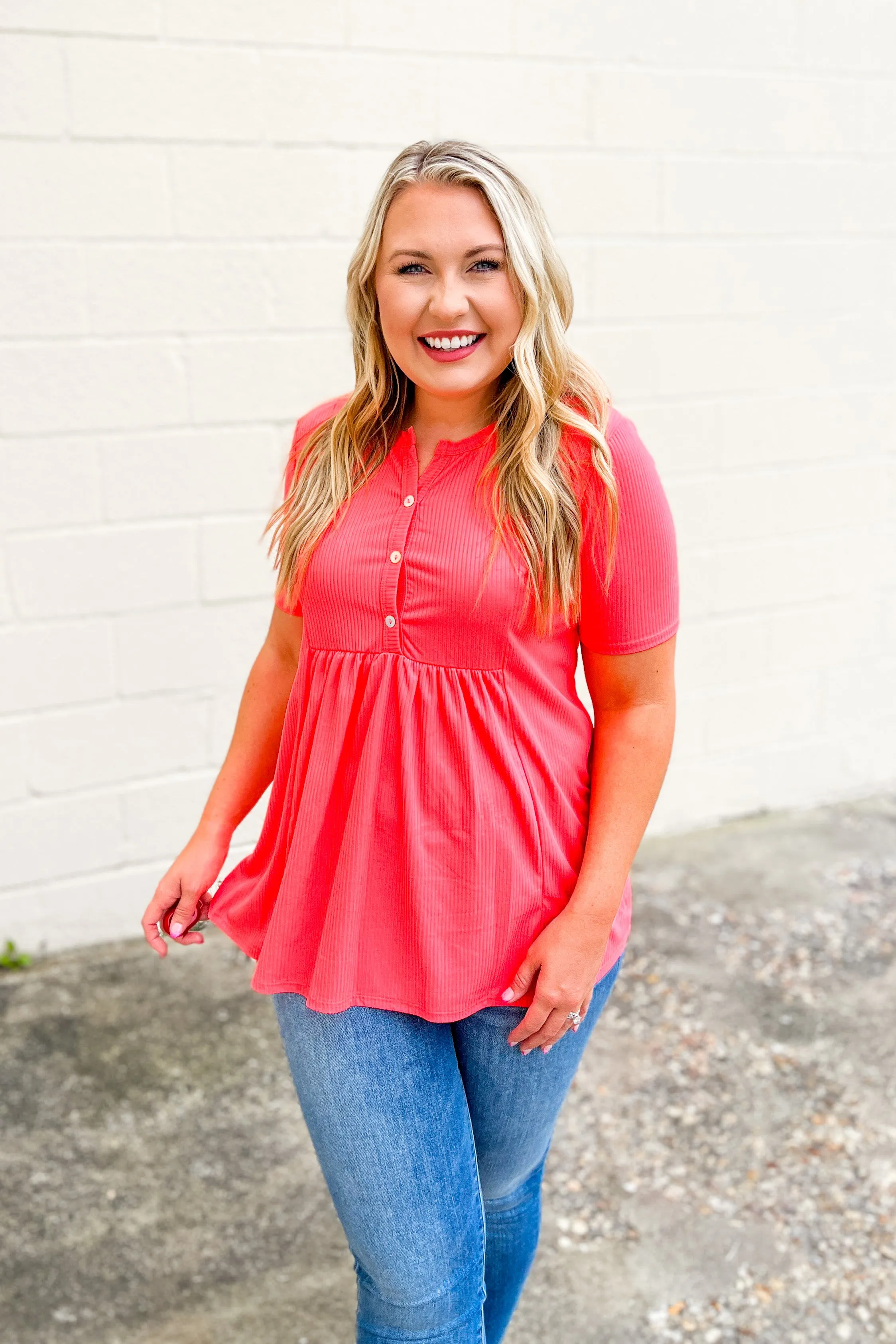 Stand Out Button Top, Neon Pink