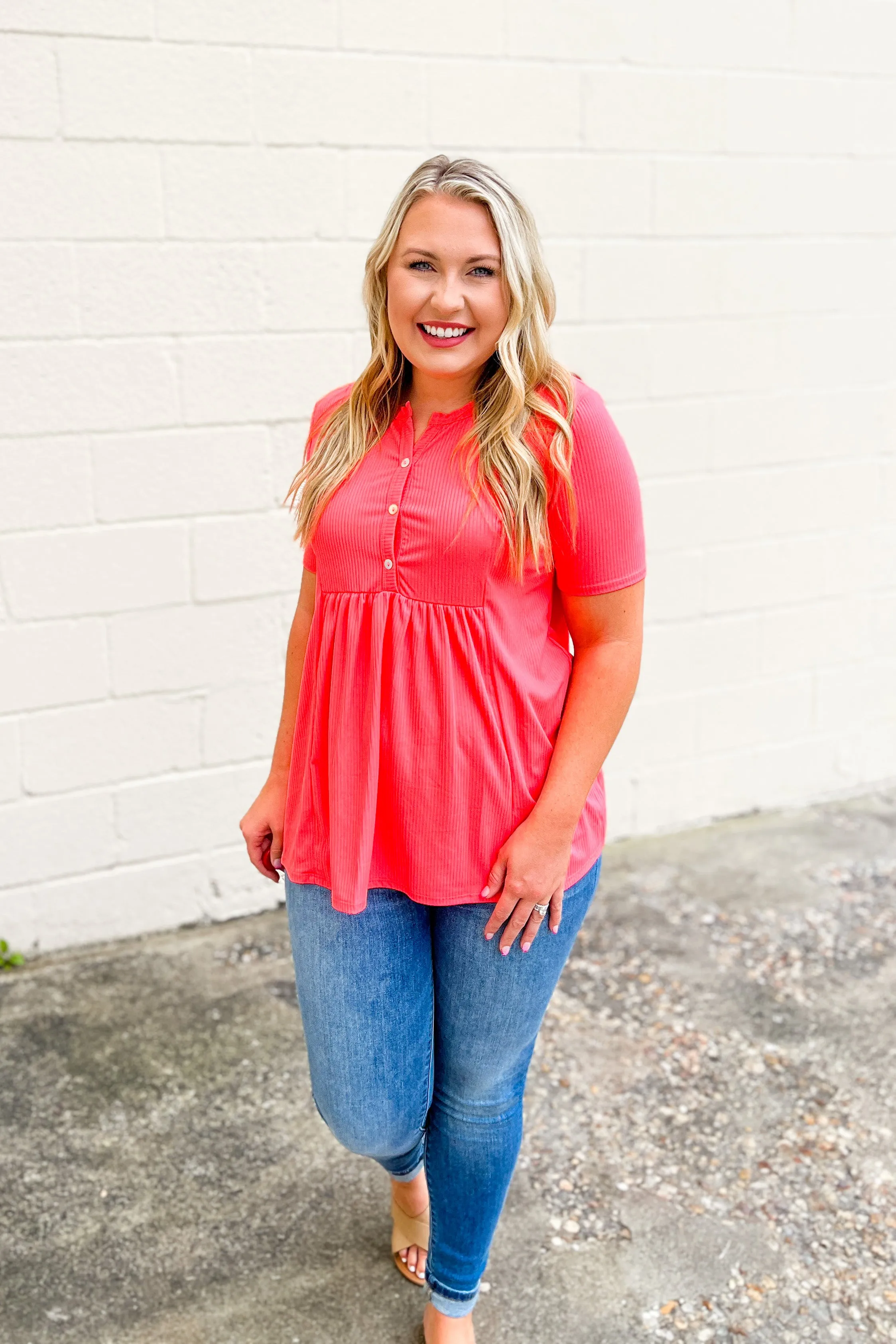 Stand Out Button Top, Neon Pink