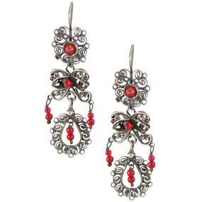 Sterling Silver Frida Kahlo Jardin Filigree Earrings with Coral Beads