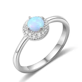 Sterling Silver Round Blue Opal Ring For Women