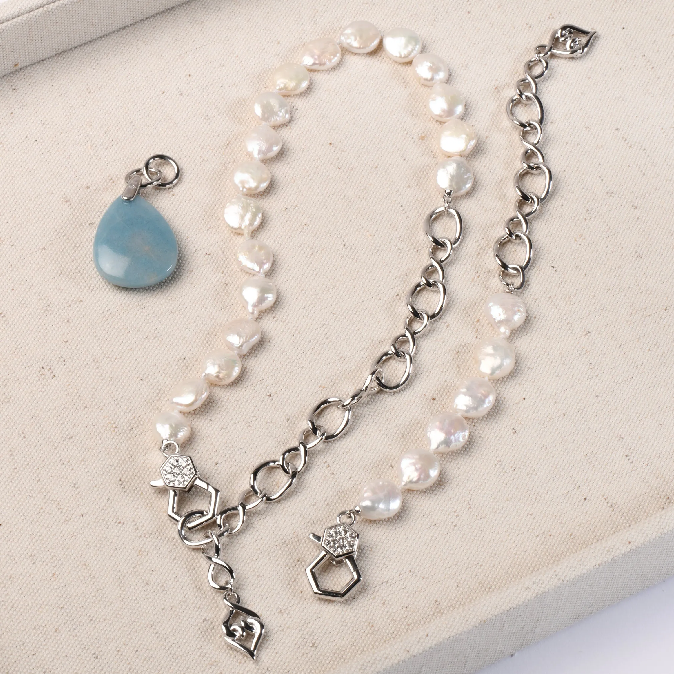 Sterling Silver White Sapphire Pearl Necklace