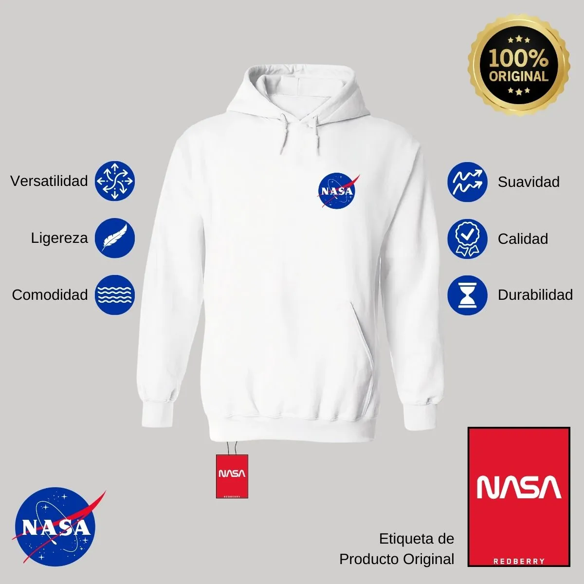 Sudadera Hombre Hoodie Nasa Logo Espacial Escudo