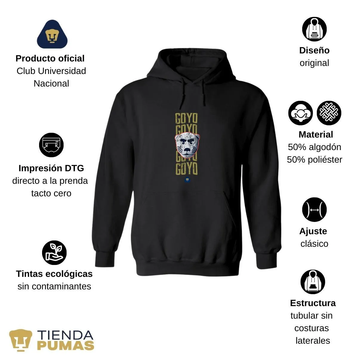 Sudadera Hombre Hoodie Pumas UNAM Goyo Goyo