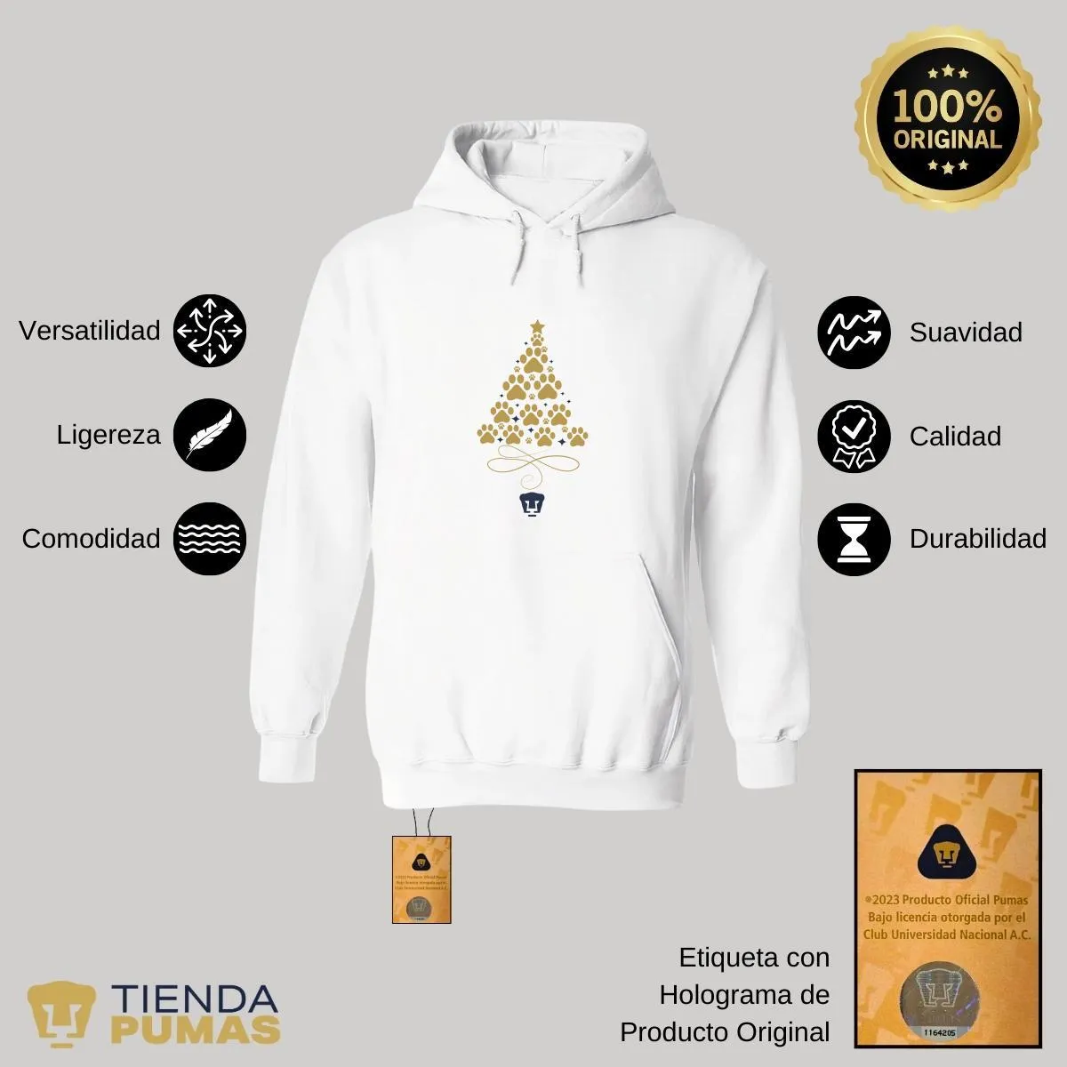 Sudadera Hombre Hoodie  Pumas UNAM rbol Navidad