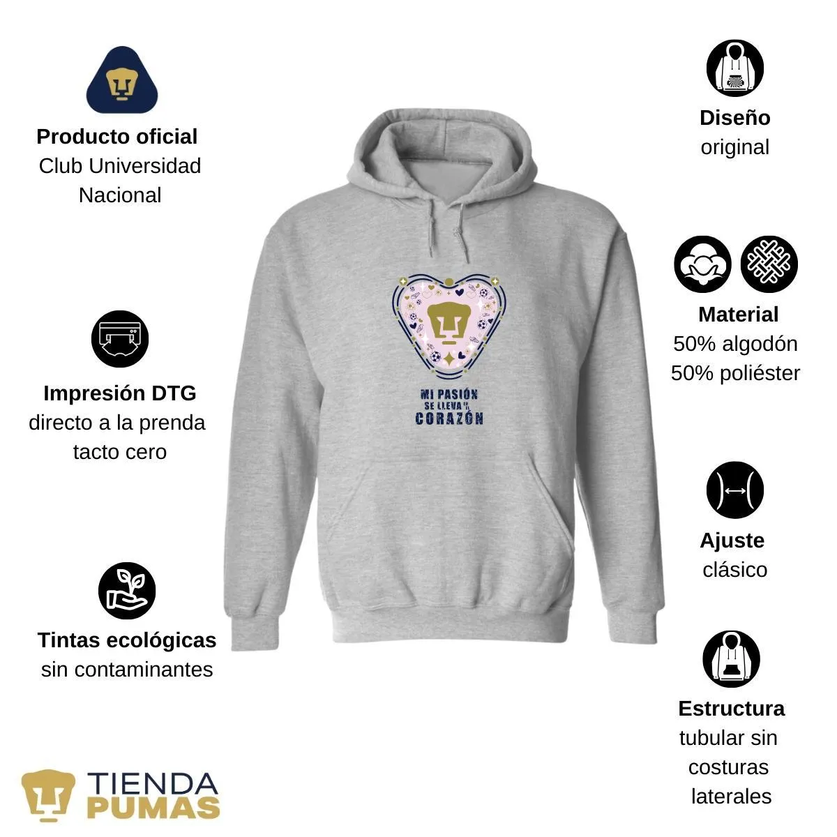 Sudadera para Mujer Hoodie Pumas UNAM Mi pasión