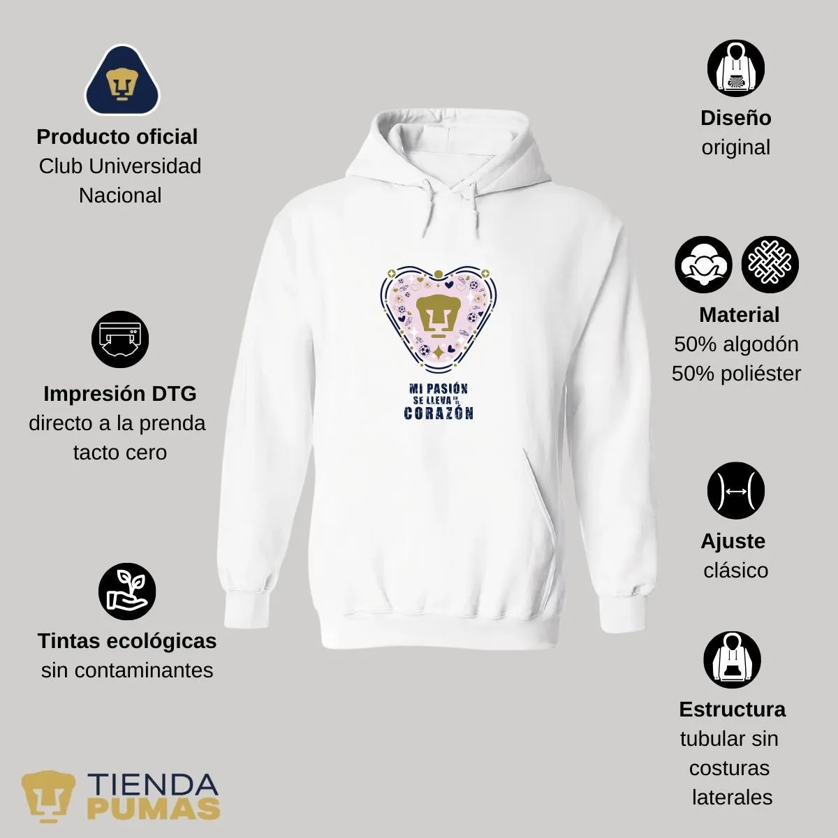 Sudadera para Mujer Hoodie Pumas UNAM Mi pasión