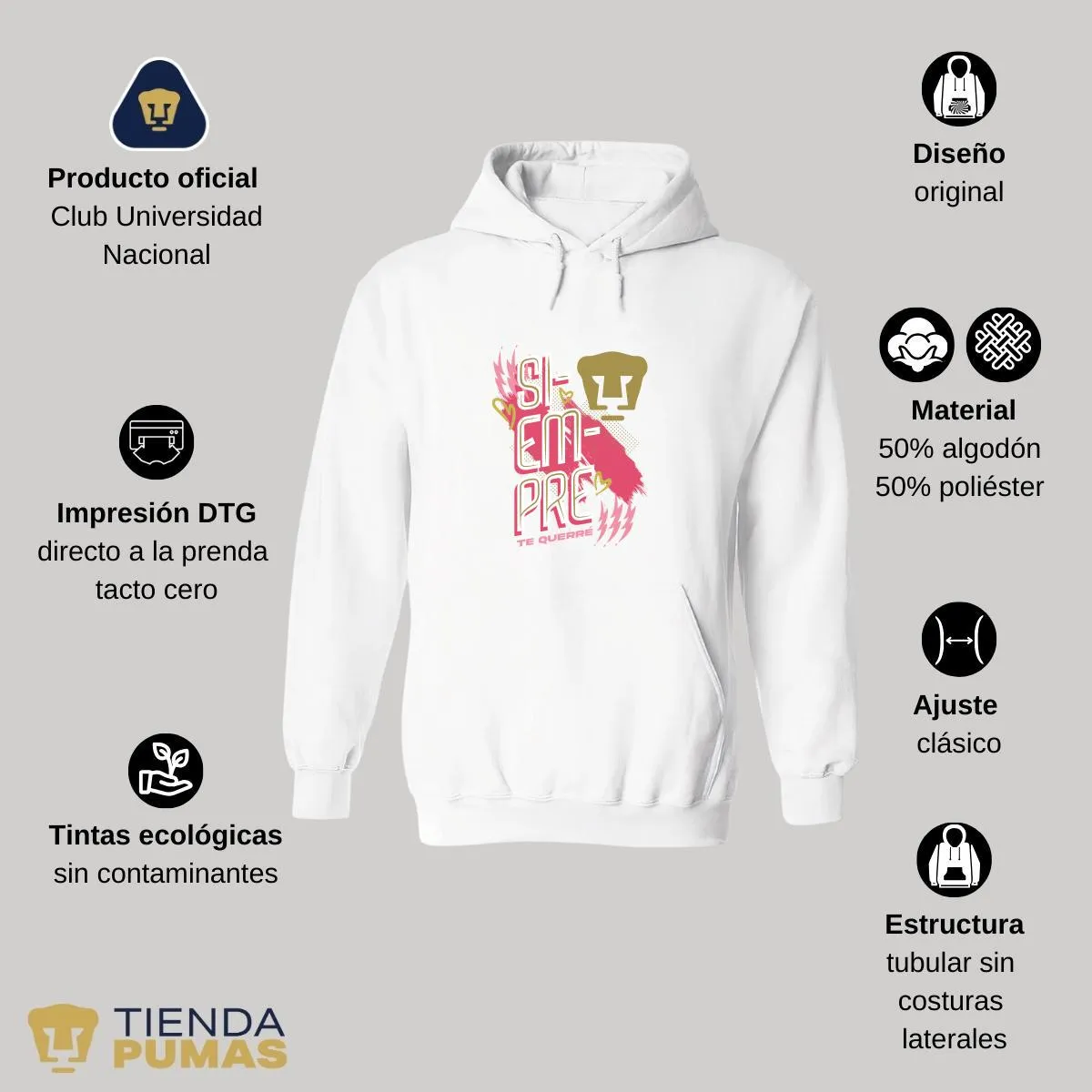 Sudadera para Mujer Hoodie Pumas UNAM Siempre te querré