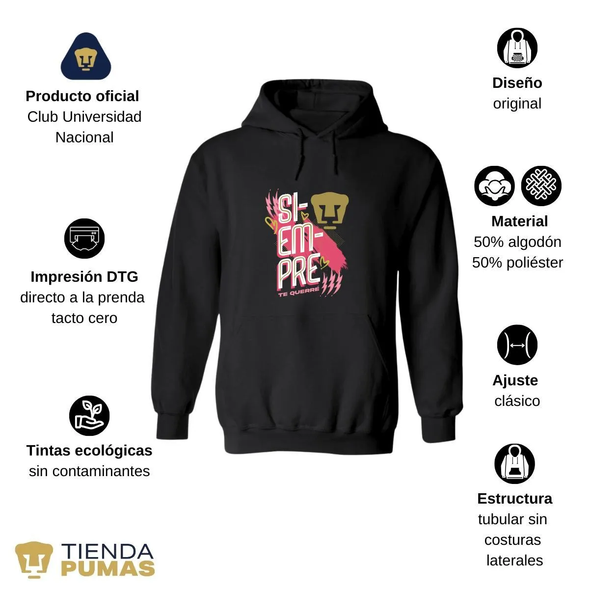 Sudadera para Mujer Hoodie Pumas UNAM Siempre te querré