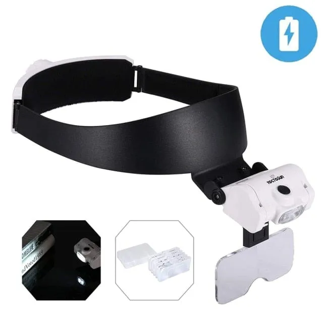 TKDMR USB Rechargeabl Head Mounted Binocular Eyewear Loupe Magnifier with 3LED Illuminated Headband Magnifying Glass For Reading