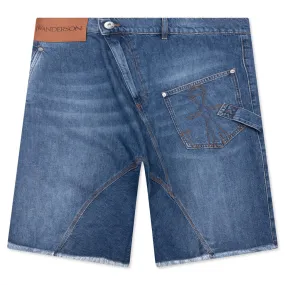 Twisted Workwear Shorts - Light Blue Denim