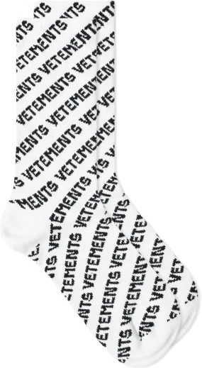 Vetements White White/black All Over Print Logo Sock Sz39-42 UK M