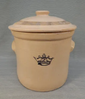 Vintage Blue Crown Stoneware 2 Gallon Crock with Lid