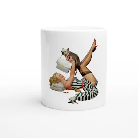 White 11oz Ceramic Mug - Pin Up Girl - Vintage Stockings